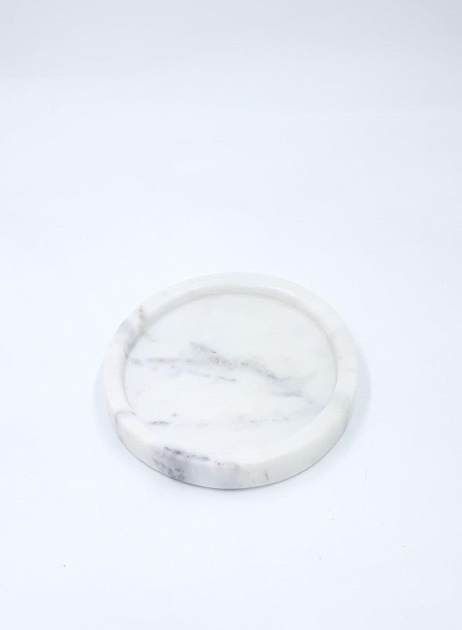 KRAFT CLOUDS White Marble Plate for Durga Pooja, Temple, Office & Home Decoration Use - Stone Handmade Tray for Aarti - 6 INCH - Image 5